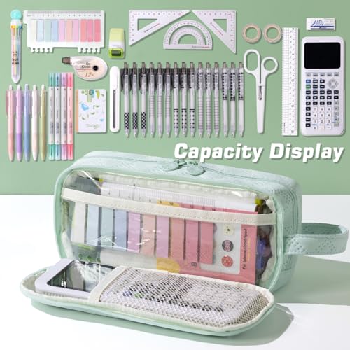 Image of EASTHILL Large Capacity Pencil Case Cute Pencil Pouch with Handle Stationery Pen Bag for Teen Girls-Green