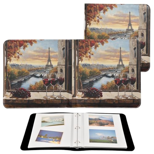 Álbum de fotos ALAZA con cubierta de cuero sintético, diseño de tres anillos, 20 hojas autoadhesivas, para bodas, viajes y recuerdos familiares miniatura 2