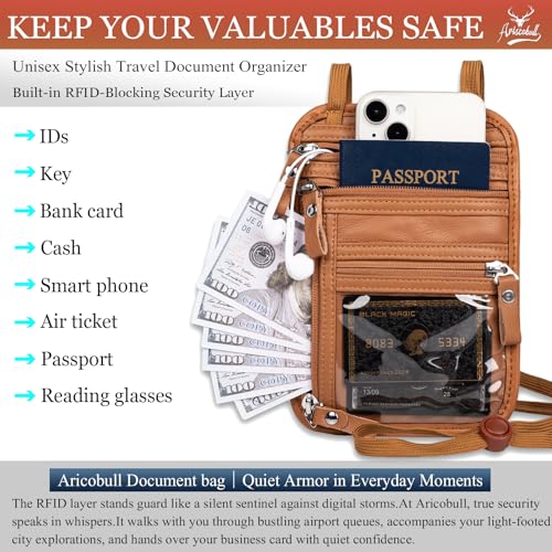 Neck Wallet - Rfid Wallet Women - passport holder for travel - Travel Wallet Passport Holder For Travel Women - 10.3x6.8inch (Yellowish Brown)2