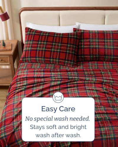 Image of Fleece Sheets Queen Size Set - 4-Piece Velvet Flannel Sheet Set - Tartan