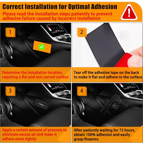 Non Perforated Car Gun Magnet Mount with Strong 3M Adhesive, N52 Strong Magnet Rated 45lbs Rubber Coated, for for Car, Truck, Desks, Safes, and Walls Detail