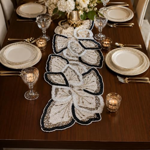 Image of Cotton Beautiful Beaded Table Runner Craftsmanship Pack of 1 Measure 13 * 36 Inches Thanksgiving - Occasional Decoration, Medium, Black