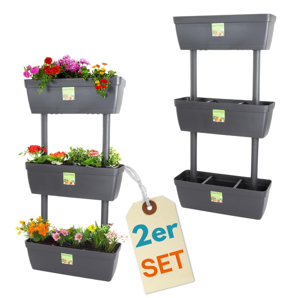 GarPet 2er Set 3 Pflanzkübel mit Sichtschutz Pflanzkübel 100cm hoch Raumteiler hoher Blumentopf Sichtschutz Pflanzgefäß Pflanztopf Balkon Terrasse