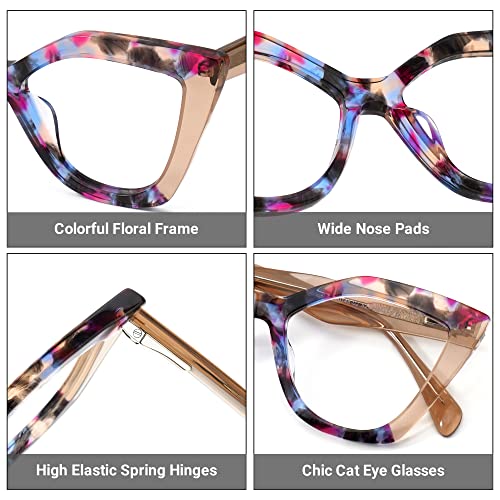 Image of Zeelool Stylish Acetate Cat Eye Blue Light Blocking Glasses Computer Eyewear for Women Oversized Eyeglasses Spitler ZJGA100148-02 Floral-Tortoise