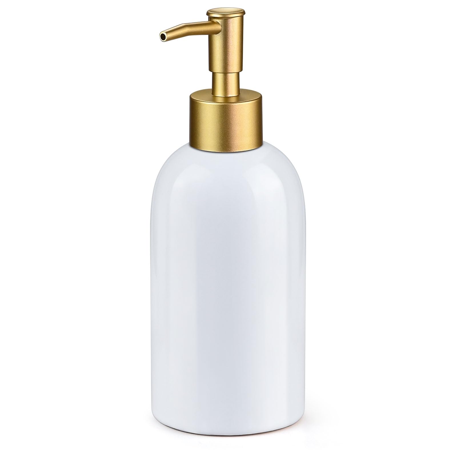 Soap Dispenser, 400ml Ceramic Liquid Dispenser Refillable Hand Lotion Pump Bottles Shampoo Conditioner Shower Gel Dish Detergent Storage Container for Bathroom Countertop Kitchen Laundry Room (White)