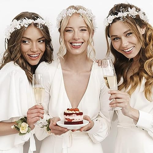 Davfiecn Flower Girl Headpiece & Headband - Princess Flower Girl & Bridesmaid (White, One Size) - Image 2