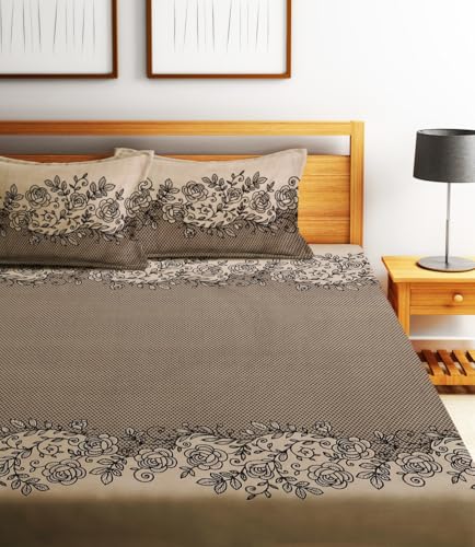 Image of Home Sizzler 210TC Charm in Rose Elastic Fitted Double Bedsheet (72X78 Inch) with 2 King Size Pillow Covers