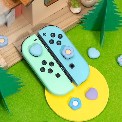 Image of GeekShare Silicone Joy Con Thumb Grip Caps, Joystick Cover Compatible with Switch /OLED /Switch Lite,4PCS - Heart & Flower (Blue&Purple)