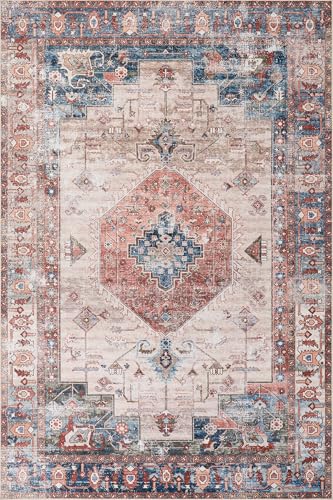 Tapis lavable en machine grand format à motif médaillon brique