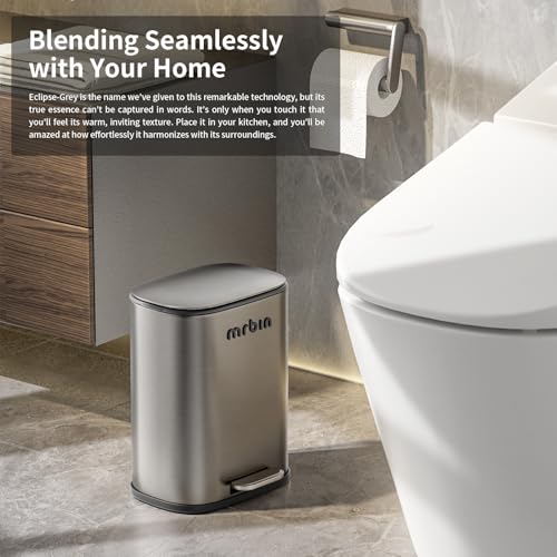 Image of MRBIN Stainless Steel Trash Can, Waste Basket for Small Bathroom Bedroom with Soft Close Lid and Foot Pedal, 6L / 1.6gal Office Garbage Bin Fingerprint-Proof Brushed Eclipse-Grey