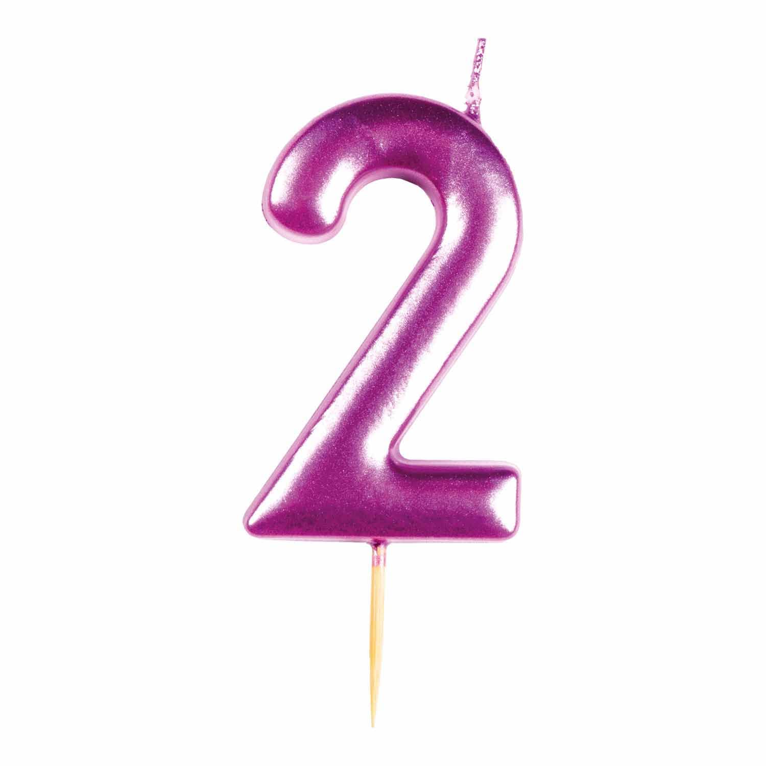 Amscan 9911835 - Metallic Pink Number 2 Cake Candle - 6 cm