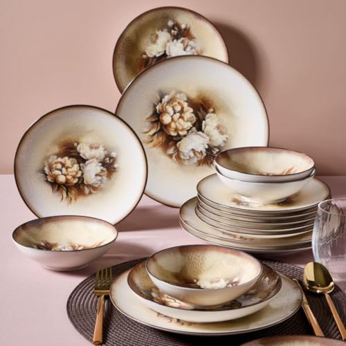 Vajilla elegante de 26 piezas, 100% porcelana, incluye platos, cuencos, platos de postre y platos, apto para lavavajillas y microondas