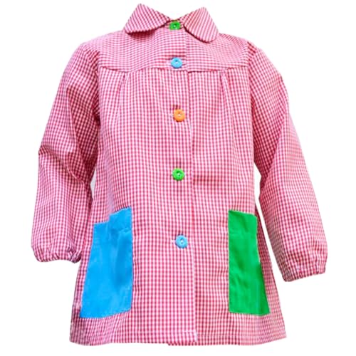 various Bata Escolar Infantil Babi Escolar para Guarderia y Colegio Cuadrado con Botoens Talla 4 (5-6 año) Color Rojo