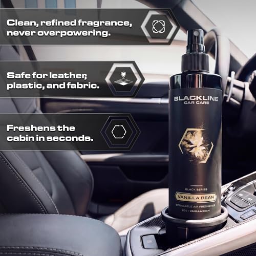 Image of Blackline Car Care - Vanilla Bean Car Air Freshener Spray, Long-Lasting, Premium Odor Eliminator for Cars, Trucks, RVs, SUV, or Home Use - 8 fl OZ - Air Freshener - Vanilla Bean Spray