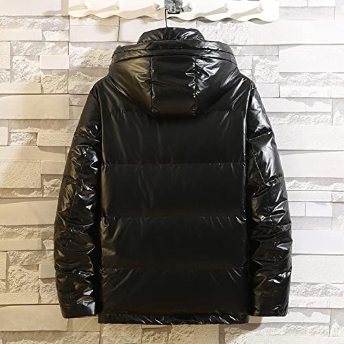 Jaqueta Puffer Metálica Masculina Engrossar Quente Inverno Casaco Com Capuz Sobretudo Refletivo Ao A