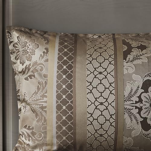 Madison Park Bellagio Cozy Comforter Set - Luxurious Jaquard Traditional Damask Design, All Season Down Alternative Bedding with Matching Shams, Decorative Pillow, Queen(90"x90"), Brown/Gold 7 Piece - Image 5