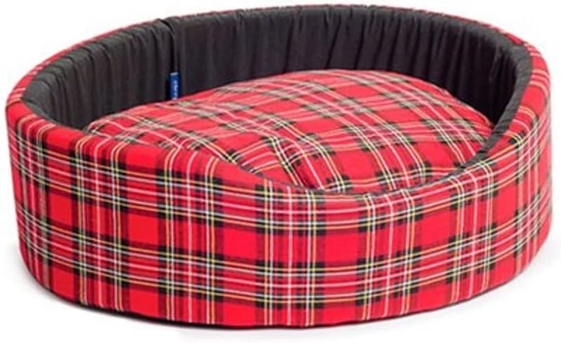 Sleepy Paws Tartan Oval Dog Bed, 40 cm, Red