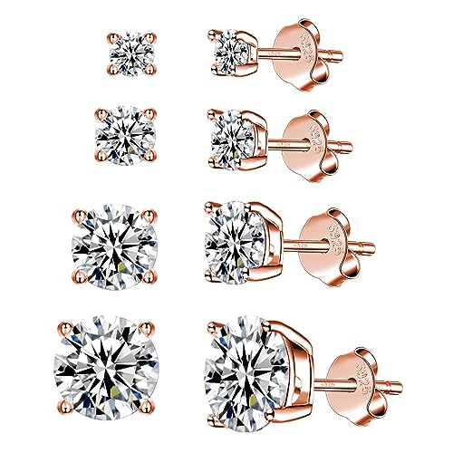 925 Sterling Silver Stud earrings Set | White Gold Plated Hypoall...