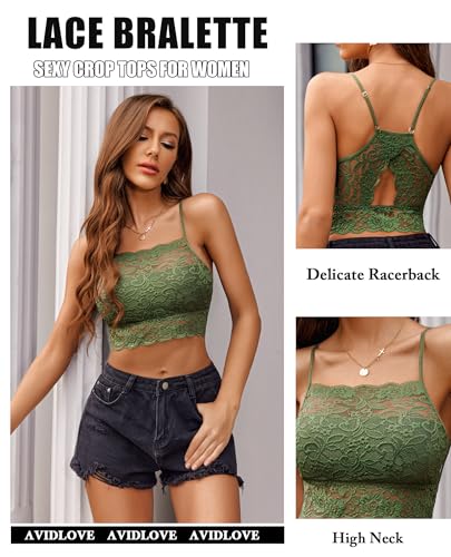 Image of Avidlove Lace Bralette for Women High Neck Camisoles Racerback Double-Layered Crop Top
