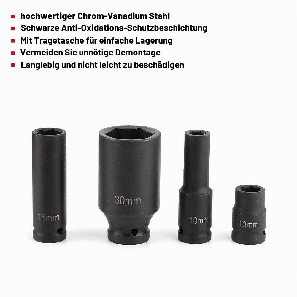 Schlag-Steckschlüssel-Set, metrisch, 35-teilig, Sechskant-Bit, tiefes Schlag-Steckschlüssel-Werkzeug für 1/2-Zoll-Antrieb, Ratsche, 6-Punkt-Spitze