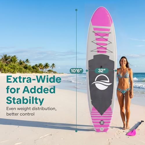 Image of SereneLife 10'6 inch Inflatable Stand Up Paddle Board with Premium SUP Accessories - 32 inch Wide Stable Design with Non-Slip EVA Deck Pad, for Youth and Adults, 350 lbs. Capacity