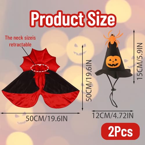 Disfraz Halloween 2 piezas con capa y sombrero para mascotas miniatura 2