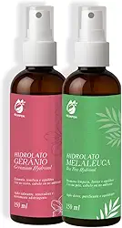 Kit 2 Hidrolato Natural de Melaleuca e Gerânio 150ml Oliapon Água Floral Facial e Corporal Tônico Vegano e Purificante