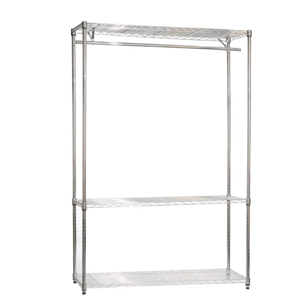 Shopfitting Warehouse Chrome Wire Clothes Rack - 3 Shelves & 1 Rail, H1800 X W1200 X D450 Mm
