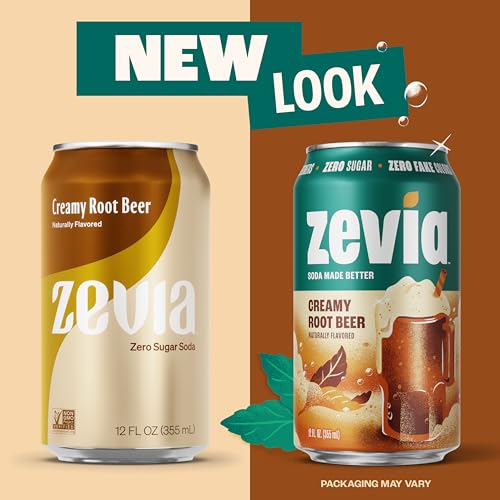 Image of Zevia Zero Sugar Soda, Creamy Root Beer, 12 oz Cans (24-Pack) - Naturally Sweetened, Non-GMO Project Verified, Gluten-Free, Vegan
