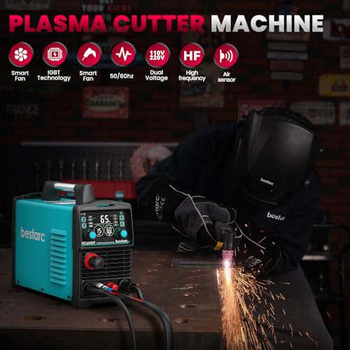 Image of Bestarc Plasma Cutter, [Pilot Arc] [Large LED Display] [Air Sensor] 65A Plasma Cutter Machine 110 /220V Dual Voltage, 5 /8 Inch Clean Cut 1 Inch Max Cut, Post Flow 2T /4T for Beginners DIY