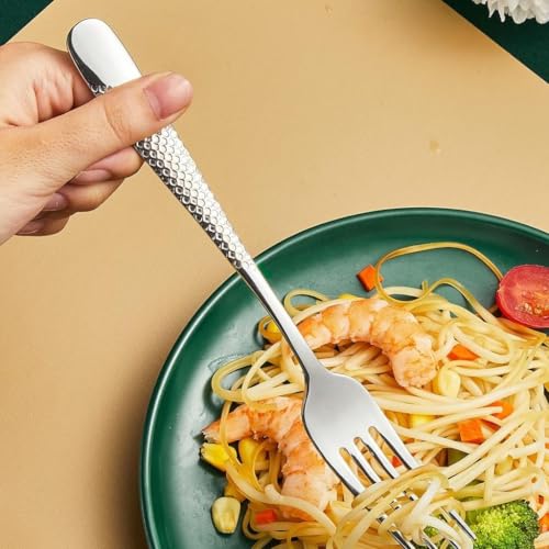 Image of Dinner Forks Set, Food Grade Extra-Fine Stainless Steel, Metal Cutlery Set for Home Kitchen Restaurant Hotel, Mirror Finish & Dishwasher Safe, Dessert Salad Forks (6 Pcs Big Fork, Silver)