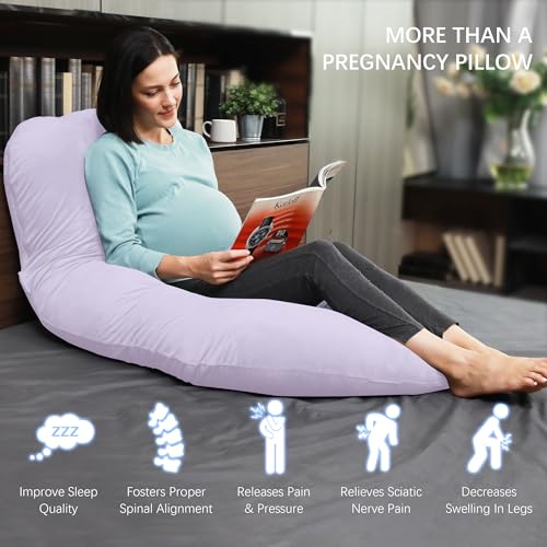 Image of MOON PARK Pregnancy Pillows for Sleeping - U Shaped Full Body Maternity Pillow with Removable Cover - Support for Back, Legs, Belly, HIPS - 65 Inch - Purple