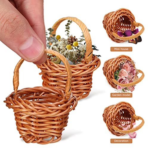 TOYANDONA Mini Woven Flower Basket Set including Handles Small Decorative Miniature Baskets for Home Decor Party Favors Doll House and Craft Storage 6X4X4 Inches - Image 3