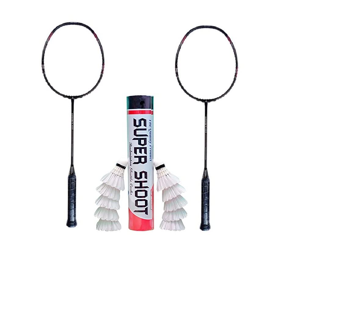 Paul Sports Pro-2 Badminton Racket Set with Full Cover Pack of Two with (10 Super Shoot Feather Shuttlecock)-image-25