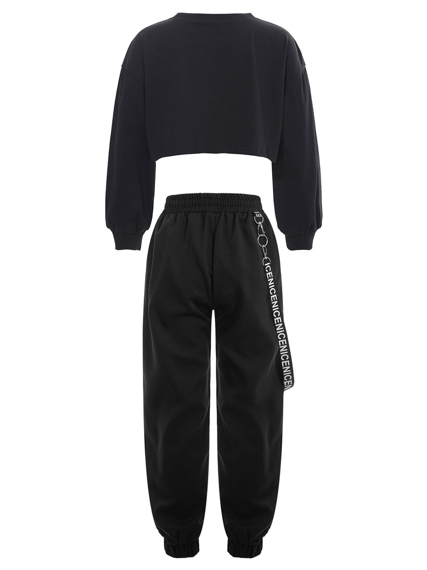 iiniim Dziewczęcy zestaw sportowy koszulka z długim rękawem Crop Tops + biustonosz sportowy biustonosz + spodnie cargo dla dzieci sportowa koszulka hip-hopowa odzież street dance stroje rozm. 98-176