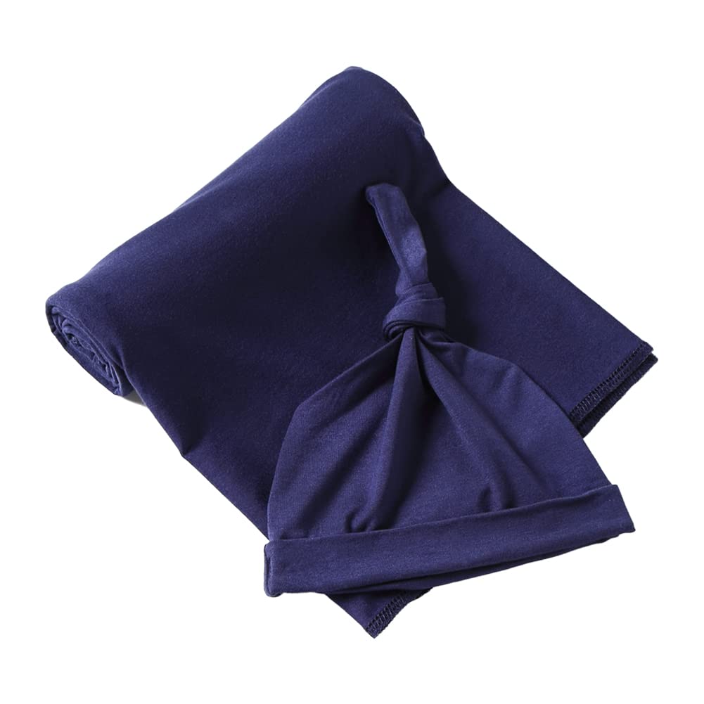 iEvolve Baby Swaddle Blanket with Hat Set Newborn Swaddle Wrap Swaddling Blanket Receiving Blankets for Baby Girls Boys 85 * 85cm(Navyblue) - Image 3