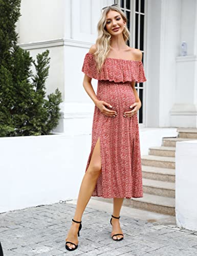 Image of Maternity Dress Women's Off Shoulder Split A Line Casual Maxi Dress Photography Dress for Babyshower