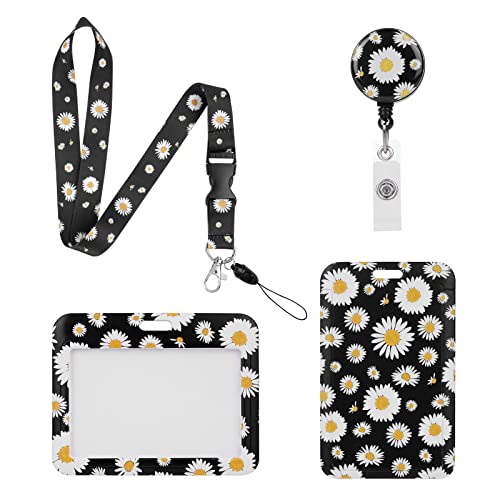 Vicloon Cordón con Portatarjeta, 2pcs Porta Tarjetas Identificativas, Cuello Cuerda para Tarjeta, con Cordones de Insignia, para Tarjeta de Identificación, Oficina(Margarita)