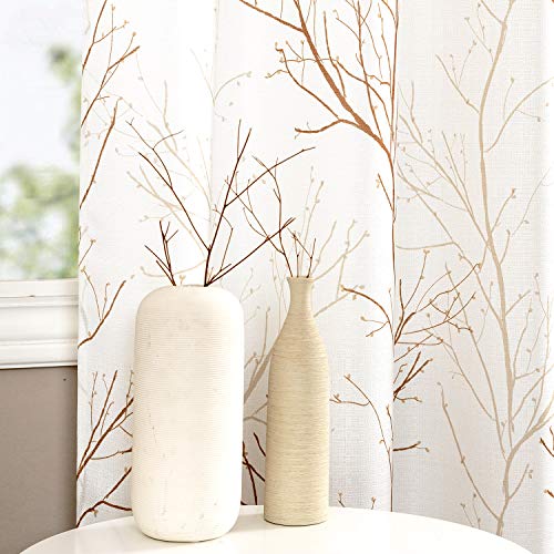 jinchan Natural Window Curtains for Living Room Floral Tree Branch Pattern Panels Grommet