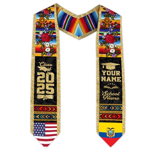 MonkeyVan Ecuador Graduation Stole, Ecuadorians American Flag Graduation Sash 2025, Ecuadorians Graduation Sash Style 12