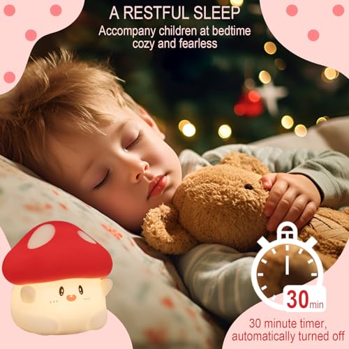 mushroom night light cute hug mushroom decor lamp led squishy soft silicone night lamp dimmable rechargeable portable touch nightlight for kids sleep nursery room cute christmas gifts