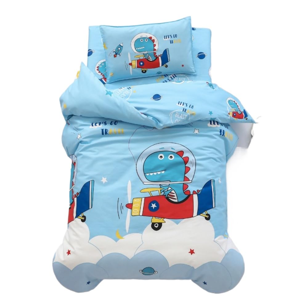 Set of 2 Children's Cartoon Dinosaur Pattern Bed Linen Duvet Cover Reversible Bed Linen 135 x 200 cm and Duvet Cover 80 x 80 cm, Children's Bedding Set (140 x 210 cm + 80 x 80 cm, q6)