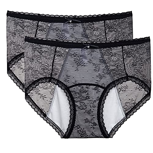 Preisvergleich Produktbild MOXIN Perioden Unterwäsche Starke Blutung Auslaufsichere Höschen aus Spitze, Weich Einfache Menstruationsunterwäsche für Frauen,Schwarz,Large