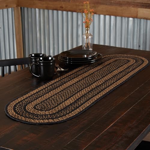 VHC-Brands-Farmhouse-Primitive-Jute-Black-Striped-Oval-Table-Runner-Decor-13×48 VHC Brands Farmhouse Primitive Jute Black Striped Oval Table Runner Decor 13×48