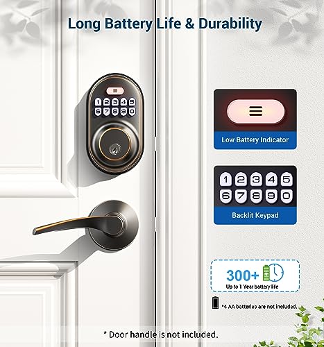 Veise Keyless Entry Door Lock, Electronic Keypad Deadbolt, Keyed Entry, Auto Lock, Anti-Peeking Password, Back Lit & Easy Installation Design, Oil Rubbed Bronze - Image 6