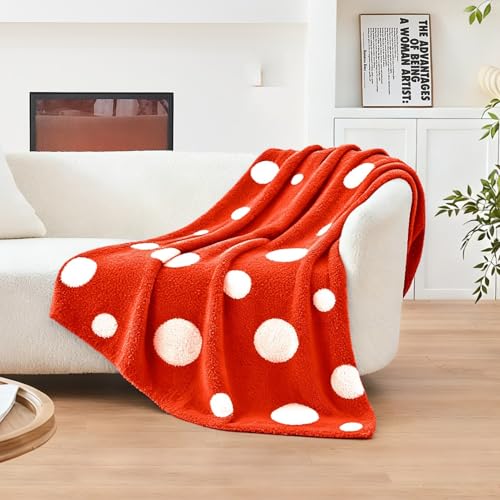 Image of CozeCube Reversible Knit Throw Blanket, Orange Red White Polka Dot, 50 inchx60 inch