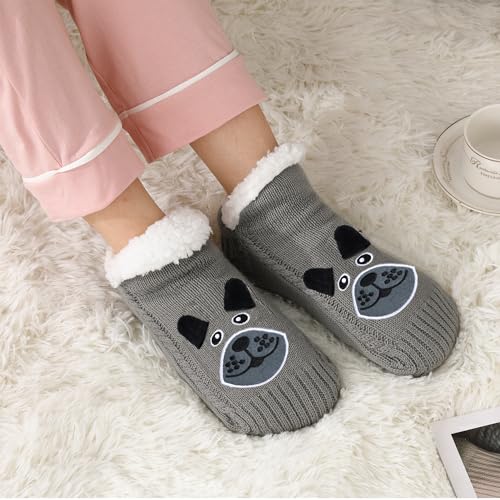 Image of ZYZX Cute Dog Slipper Socks for Women with Grips,Fuzzy Socks Indoor