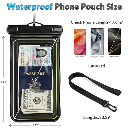 Floating Waterproof Phone Case 2-Pack, IPX8 Certified Waterproof Phone Pouch, Dry Bag for 7 IN Cellphone with Neck Strap, Water Protector Bag for Cruise Boat Beach Travel Essentials (Black Green) - image 2