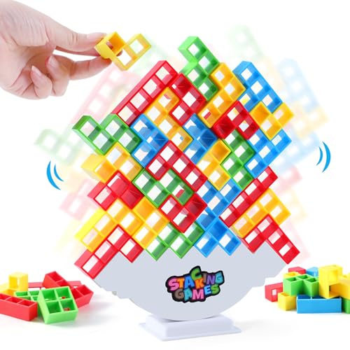 64 Pcs Stack Game for Adult & Kids, Balance Stacking Blocks Game for 2 Players+ Family Games, Parties, Travel, Kids & Adults Team Building Blocks Toy...