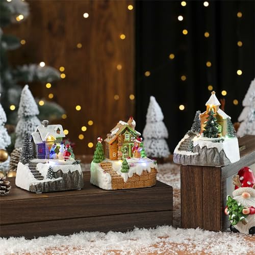 Maison de village de Noël faite à la main déco neige bureau LED piles - 6